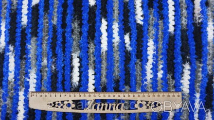  Пальтовая ткань с разноцветными полосами синего оттенка - плотная, мягкая, пода. . фото 1