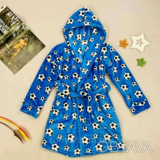 Детский махровый халат для мальчика Мяч. Детский халат махровый с карманами и ка. . фото 1