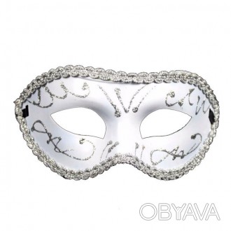 Белая карнавальная маска для мужчин выполнена в венецианском стиле, так как имен. . фото 1