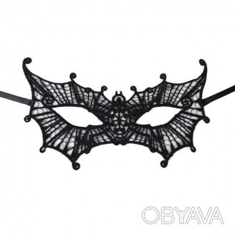 Женская черная карнавальная маска в форме паука по центру выполнена из кружева. . . фото 1
