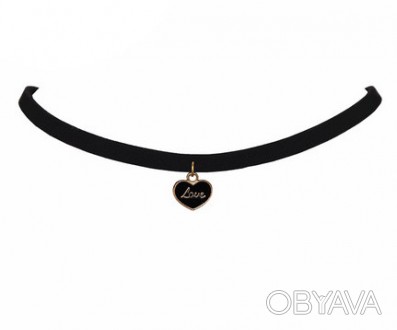 Черный чокер на шею Сердечко с надписью Love – стильный атрибут в коллекции любо. . фото 1