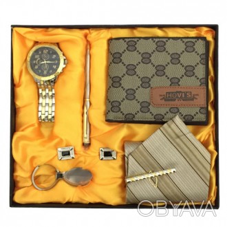 В наборе: часы, галстук, ручка, кошелек, запонки, брелок. Набор в подарочнойкоро. . фото 1