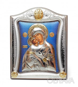 Серебряная Икона Владимирская Божья Матерь 20х25см в серебренной рамке украшена . . фото 1