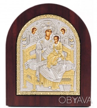 Икона Всецарица Небесная 13х11см в серебряном окладе 925 и позолоте
 Размер 13х1. . фото 1