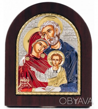 Икона Святое Семейство 13х11см в серебряном окладе 925 с эмалью
 Размер 13х11 см. . фото 1