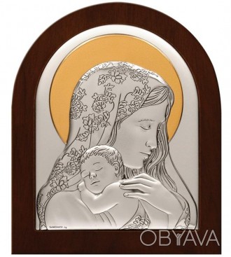 Серебряная икона Богородица с младенцем с позолотой арочной формы 21,9х19,6см
 
. . фото 1
