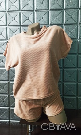 Шикарная женская пижама футболка и шорты на котоновой основе. 
Ткань нежная и мя. . фото 1