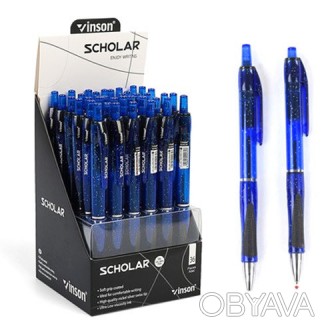 Ручка масляна, автомат.синя, 0.7мм, Арт.V5, блискучий корпус, Vinson, Імп. . фото 1