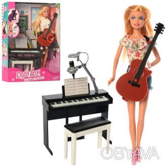 Кукла DEFA 8453-BF 29см, пианино16см, стул,гитара, муз,2вида, бат(таб), в кор-ке. . фото 1