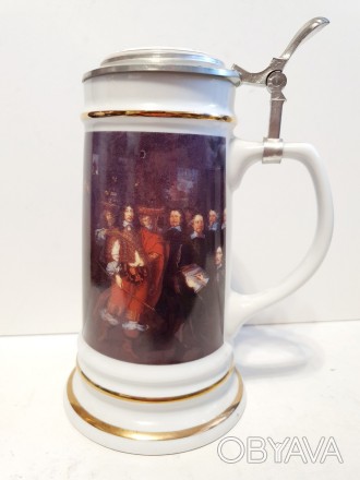 Коллекционный фарфоровый пивной бокал с оловянной крышкой, Германия, Tucher. Руч. . фото 1