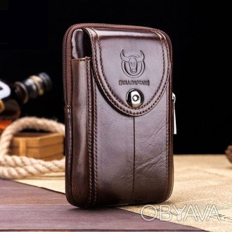 Напоясная сумка-чехол для смартфона T1397 Bull из натуральной кожи. ​Можно носит. . фото 1