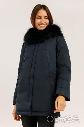 Теплый женский пуховик от финского бренда Finn Flare темно-синего цвета. Пальто . . фото 1