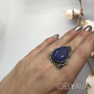 Предлагаем Вам купить кольцо с камнем индийский кварц (цвет сапфир) в серебре. Р. . фото 1