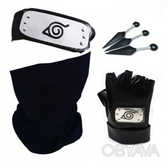 Набор Наруто Скрытый лист: повязка, бафф, кунаи 3 шт, перчатки Naruto
Размер: ун. . фото 1