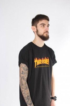 
 Черная футболка огненный Thrasher
100% хлопок, принт выполнен краской (шелкогр. . фото 5