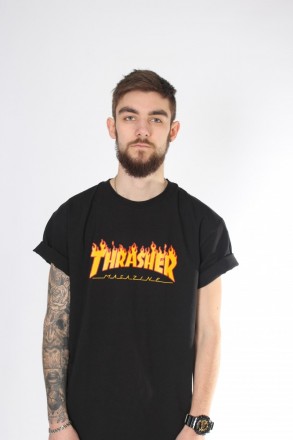 
 Черная футболка огненный Thrasher
100% хлопок, принт выполнен краской (шелкогр. . фото 4