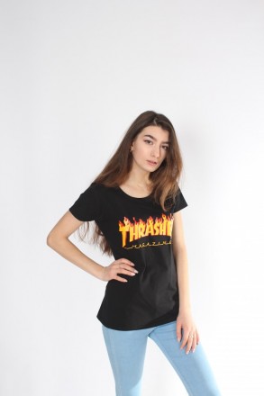 
 Черная футболка огненный Thrasher
100% хлопок, принт выполнен краской (шелкогр. . фото 3
