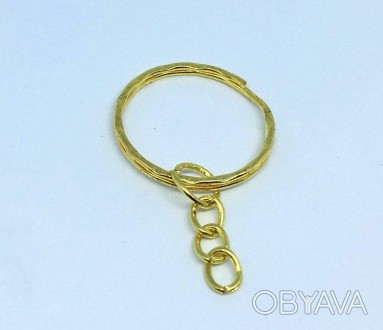Основа для брелка - кольцо заводное рифленой поверхностью с цепочкой, цвет золот. . фото 1
