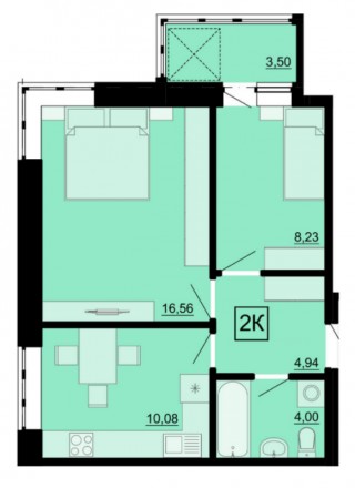 Компактная, но полноценная 2к. квартира с двумя раздельными спальнями и кухней. . Малиновский. фото 2