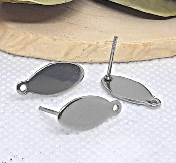 Основа сережек Пусеты с петлей Овал 7х16 мм с заглушкой Сталь нержавеющая. Киев. фото 1