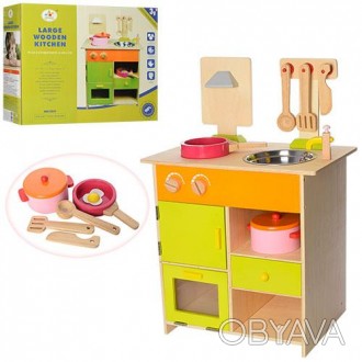 Деревянная игрушка Детская кухня MSN13025 45-28,5-68,5см, плита, мойка, посуда, . . фото 1