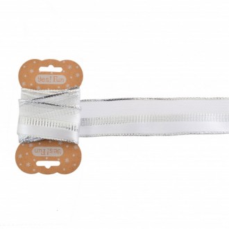 Стрічка декоративна 3 см * 2 м, біла зі сріблом,.YES! Fun. Иванков. фото 1