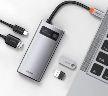 переходник USB- Type C хаб 4 in 1 Baseus Metal Gleam Series USB-C to USB 3.0 + U. . фото 7