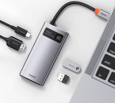 переходник USB- Type C хаб 4 in 1 Baseus Metal Gleam Series USB-C to USB 3.0 + U. . фото 4