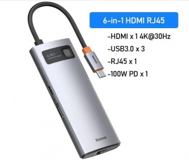 Переходник 6 в 1 USB Type-C Хаб Baseus Metal Gleam Series, USB-C to 3x USB 3.0 +. . фото 8
