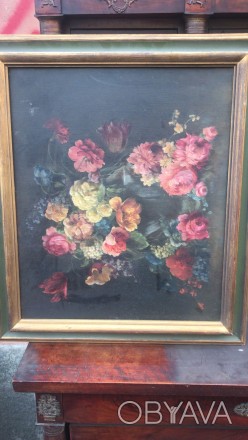 Размер 75/65 изображен букет весенних цветов в вазе на темном фоне, картина во Ф. . фото 1