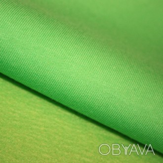 Трикотажное полотно Футер трехнитка на флисе, зеленый неон, с начесом, купить оп. . фото 1
