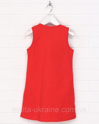 Детское красное яркое платье 19ДД412-24-Н с принтом. Материал – 95% хлопок и 5% . . фото 3