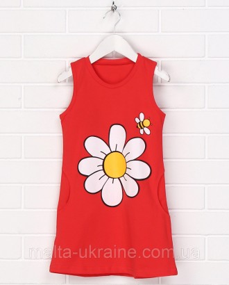 Детское красное яркое платье 19ДД412-24-Н с принтом. Материал – 95% хлопок и 5% . . фото 2