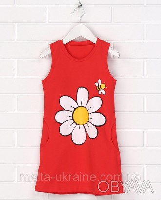 Детское красное яркое платье 19ДД412-24-Н с принтом. Материал – 95% хлопок и 5% . . фото 1