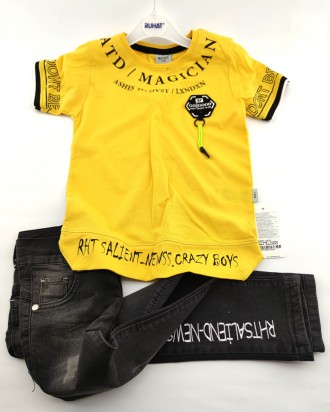 Дитячі костюми 2, 3, 4 роки Туреччина літній для хлопчиків із джинсами жовтий (К. Хмельницький. фото 1
