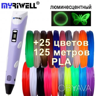 3D ручка Myriwell 2 RP100B (Оригинал) фиолетовая с LCD экраном + комплект пласти. . фото 1