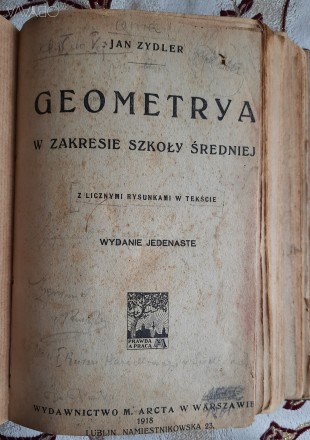 Геометрія середньої школи - Ян Зідлер (польською) 1918, 315 стор
 Ремонтована. . . фото 3