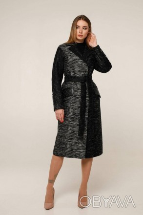 Пальто женское однобортное демисезонное, выполненное из двух тонов шерстяной тка. . фото 1