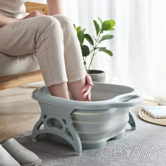 Массажная ванночка для ног складная (мятный) Силиконовая ванночка для ног, педик. . фото 1