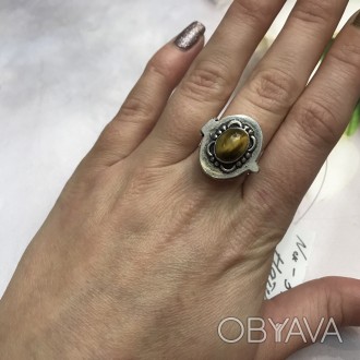 Предлагаем Вам купить яркое кольцо с натуральным камнем тигровый глаз в серебре.. . фото 1