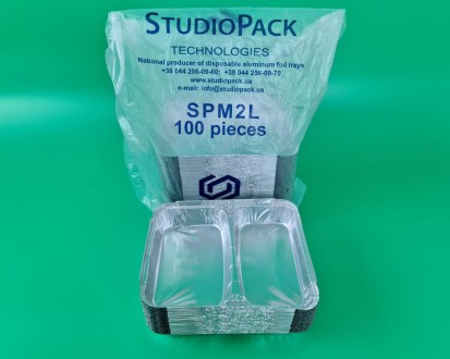 Контейнер из пищевой алюминиевой фольги прямоугольный двухсекционный   520/320мл. Днепр. фото 1