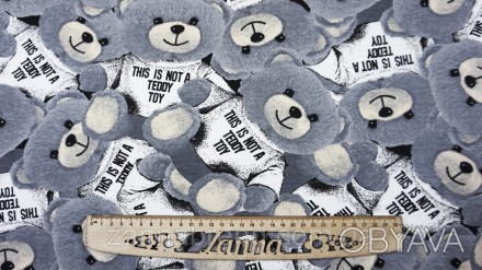  Ткань футер двунитка с небольшим начесом цвет серый "Мишка Тедди" (Турция) - эт. . фото 1