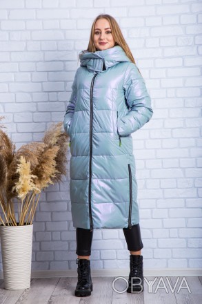 
Стильная женская зимняя куртка-пальто голубого цвета. Ткань куртки плотная, "бе. . фото 1