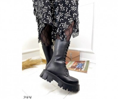 Кожаные зимние ботинки берцы Nina Mi на тракторной подошве и шнуровке. Утеплены . . фото 4