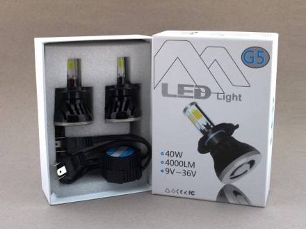 Автолампы светодиодные G5 LED H4&nbsp;40W 6000K  c цоколем H4 (2 штуки). Киев. фото 1