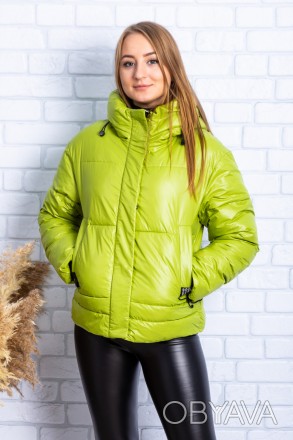 
Стильная женская зимняя куртка оливкового цвета укороченная. Ткань куртки плотн. . фото 1