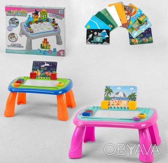 Игровой столик для детей с магнитной доской для рисования, с панелью под констру. . фото 1