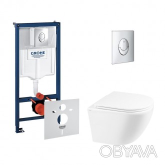 Набір інсталяція 4 в 1 Grohe Rapid SL 38721001 + унітаз з сидінням Qtap Robin QT. . фото 1