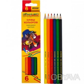 Набір кольорових олівців картонній упаковці, 6 кольорів.. . фото 1