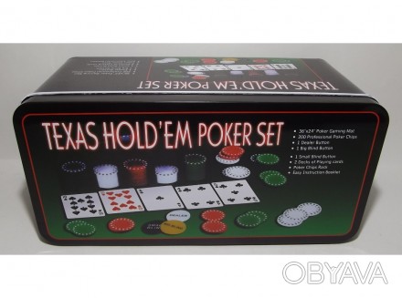 Набір для гри в покер в металевій упаковці (200 фішок+2 колоди карт+полотно)
Про. . фото 1